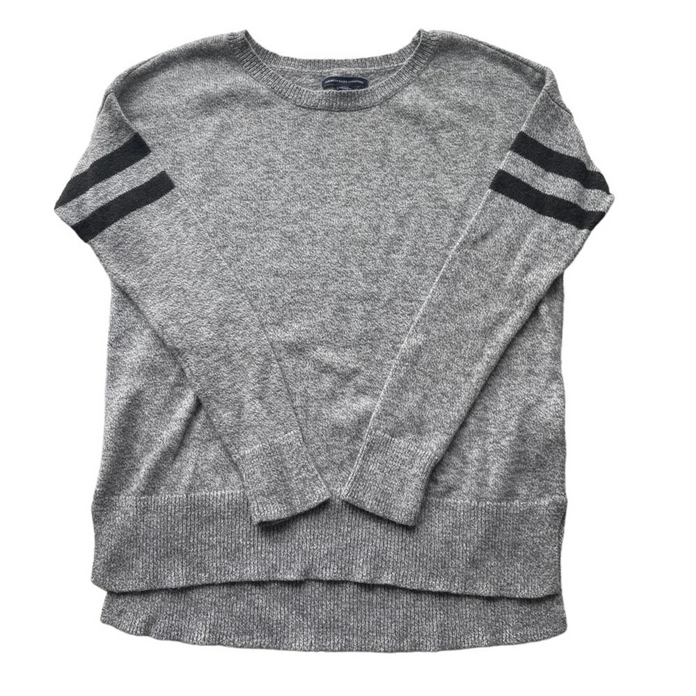 AEO American Eagle Crew Neck Sweater Gray Marled Size Small Stripe Wool Blend